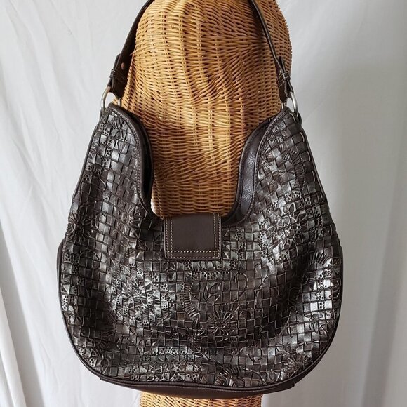 Ladies COLDWATER CREEK Embossed Woven Leather Hobo Handbag - Picture 5 of 11